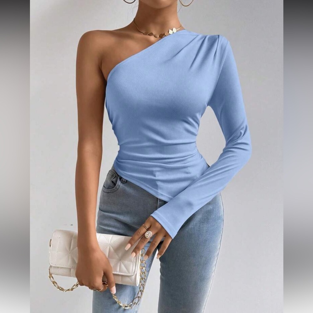 One-Shoulder Light Blue Top